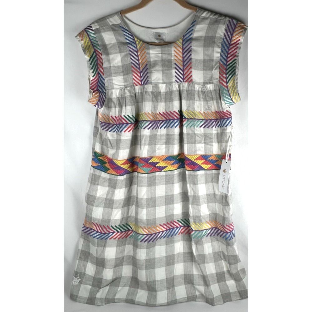 NWT J Marie Embroidered Checked Southwestern Tunic Dress Womens L Rayon Pullover